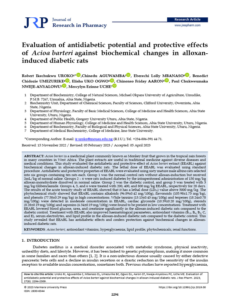 Evaluation of Antidiabetic Potential and Protective Effects 2 | PDF ...