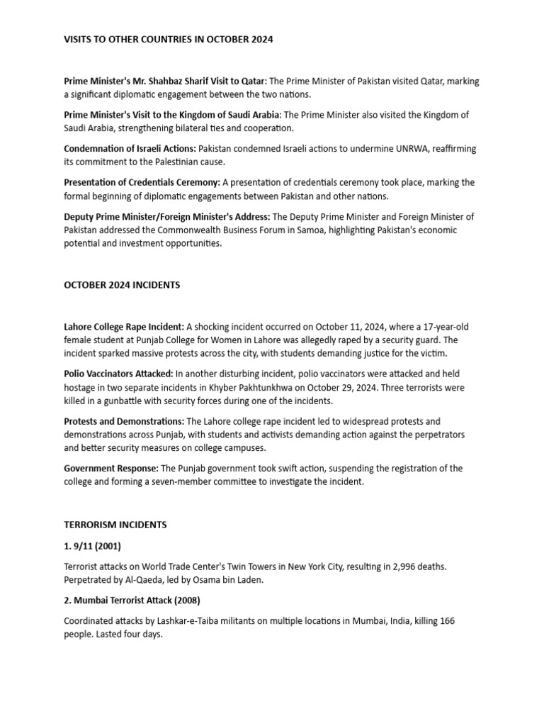 Current affairs october and incidents world wide 2024 pdf genocides
