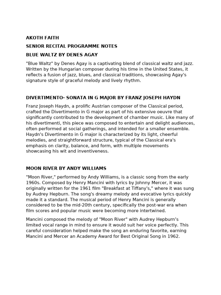 RECITAL PROGRAMME NOTES | PDF | Songs | Jazz