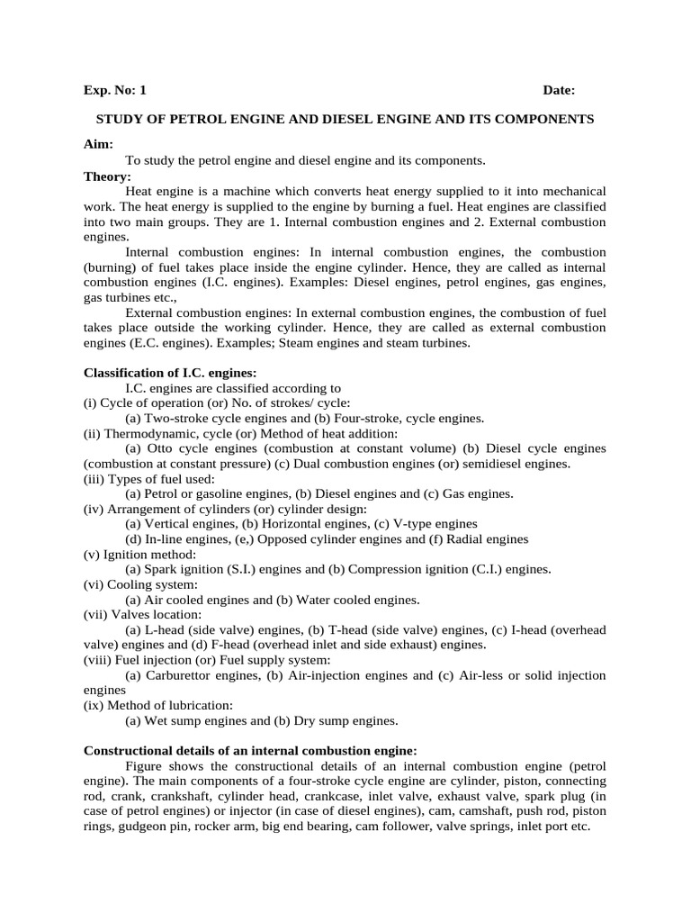 Study of Petrol and Diesel Engine Components | PDF | Internal ...