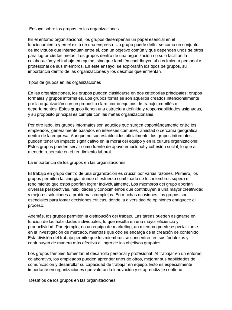 Grupos en Las Organizaciones | PDF | Aprendizaje | Desarrollo personal