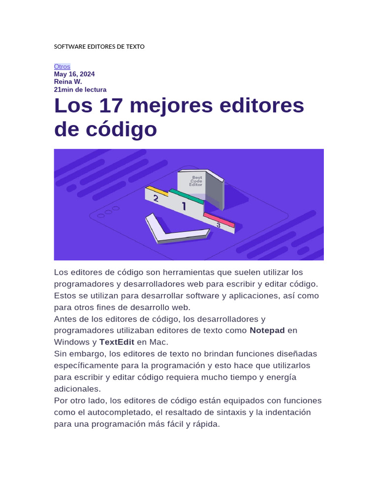 Mejores Editores de Código 2024 | PDF | Entorno de desarrollo integrado ...