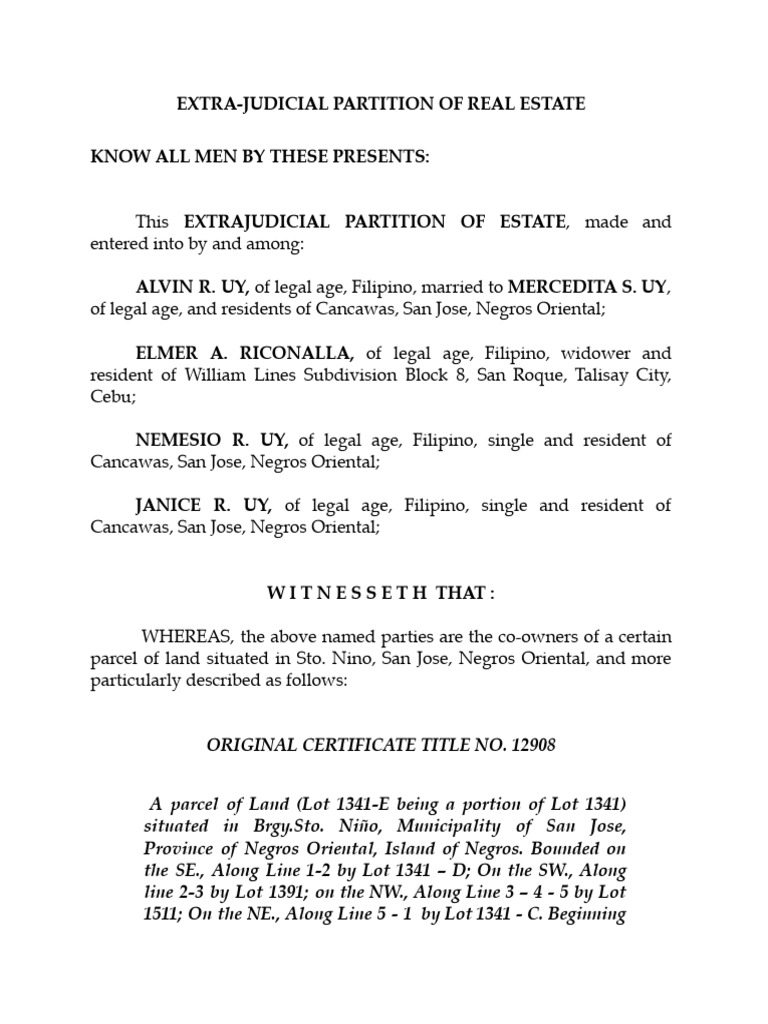 Extrajudicial Partition Mamerto Uy Heirs | PDF | Private Law | Justice