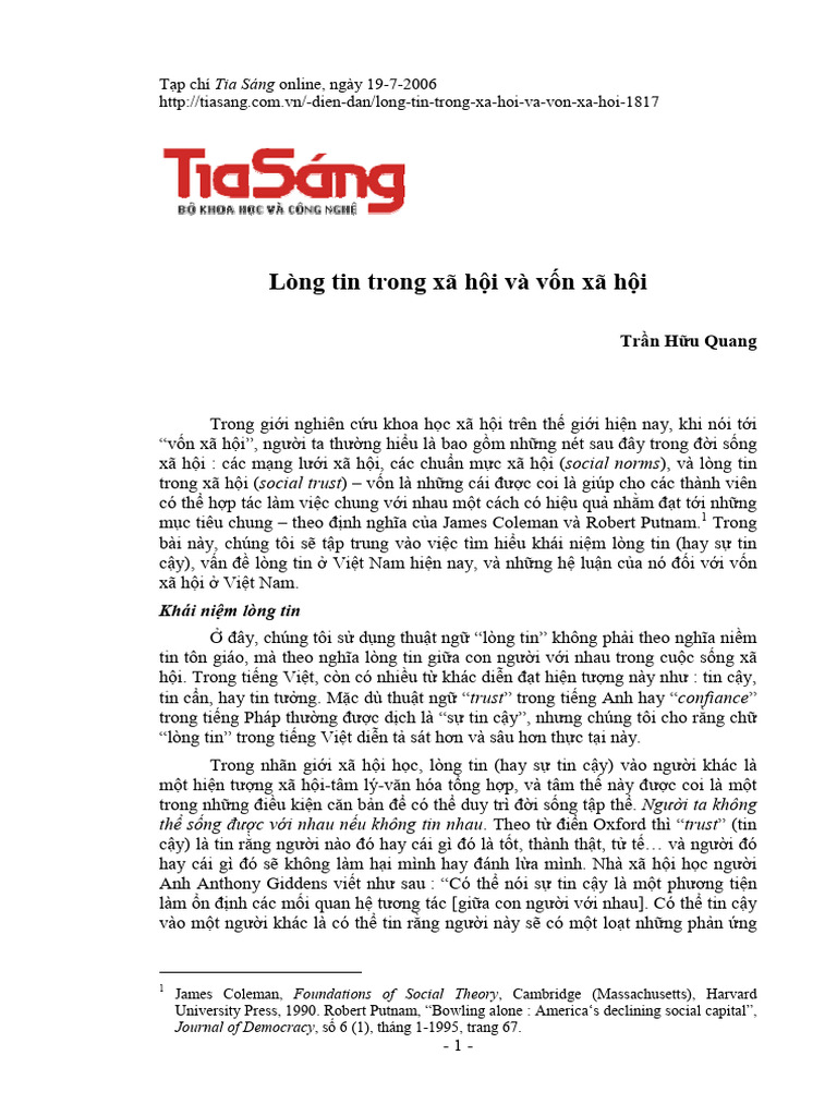 Long Tin Trong Xa Hi Va VN Xa Hi | PDF