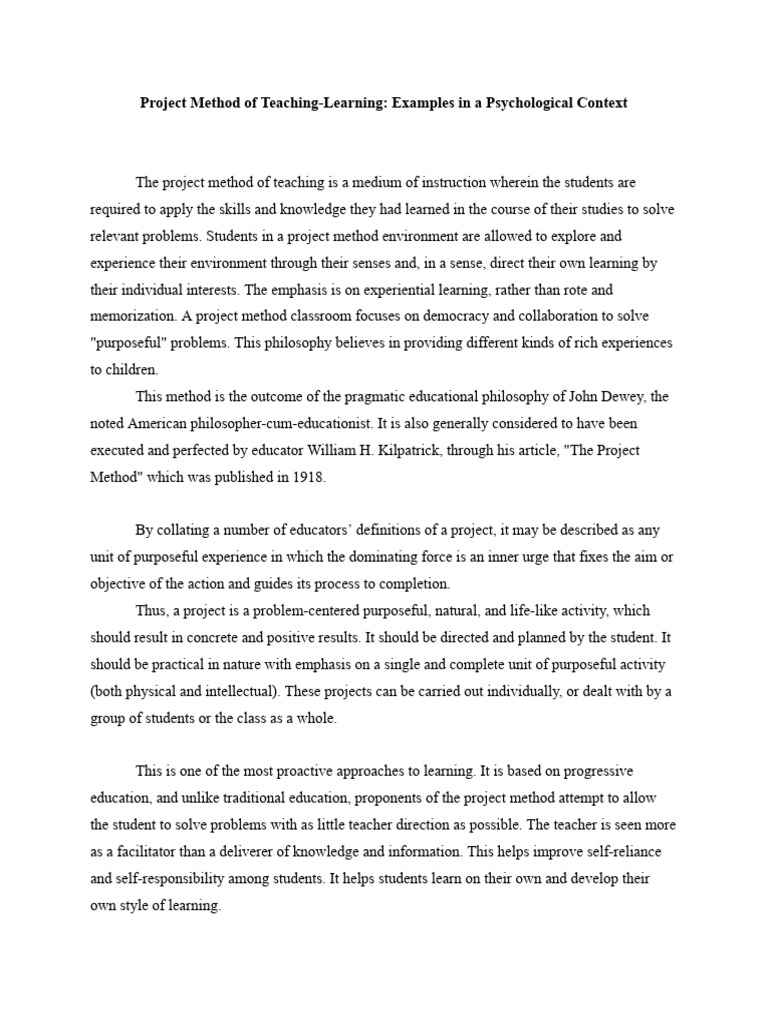Project Method: A Pragmatic Approach | PDF | Learning | John Dewey
