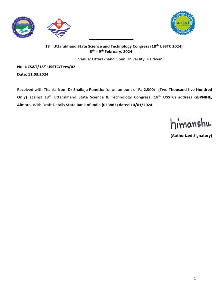 Receipt for 18th USSTC Registration | PDF