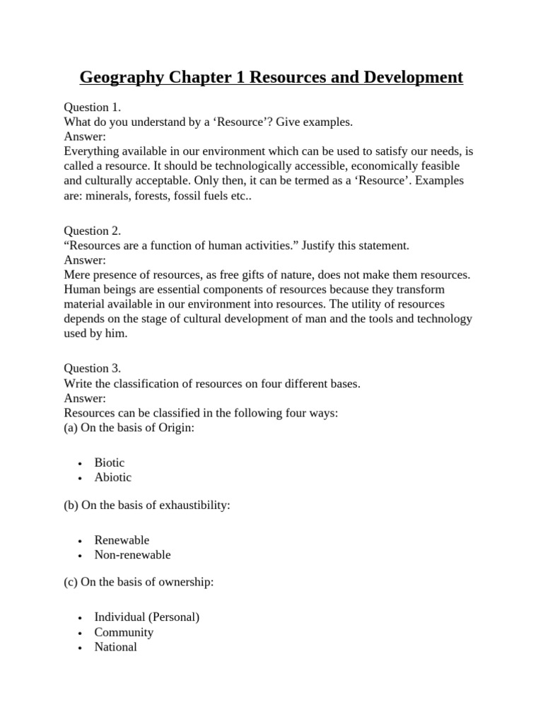 Geography Chapter 1 Resources and Development | PDF | Soil | Sustainability