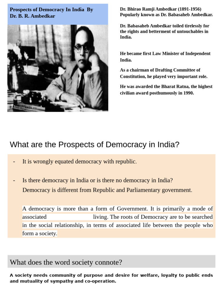Ambedkar S Insights On Indian Democracy Pdf Caste Democracy