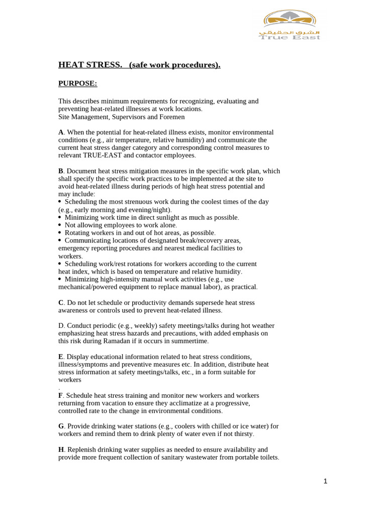 Heat Stress Prevention Guidelines | PDF | Hyperthermia | Perspiration