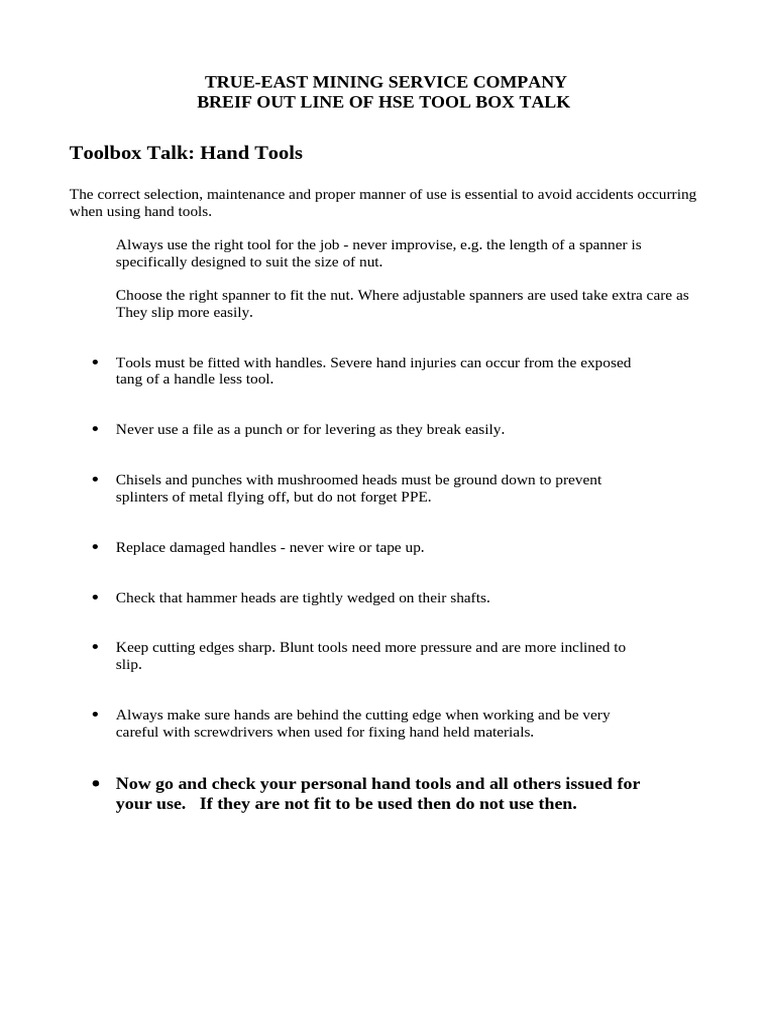 Hand Tool Safety Guidelines | PDF