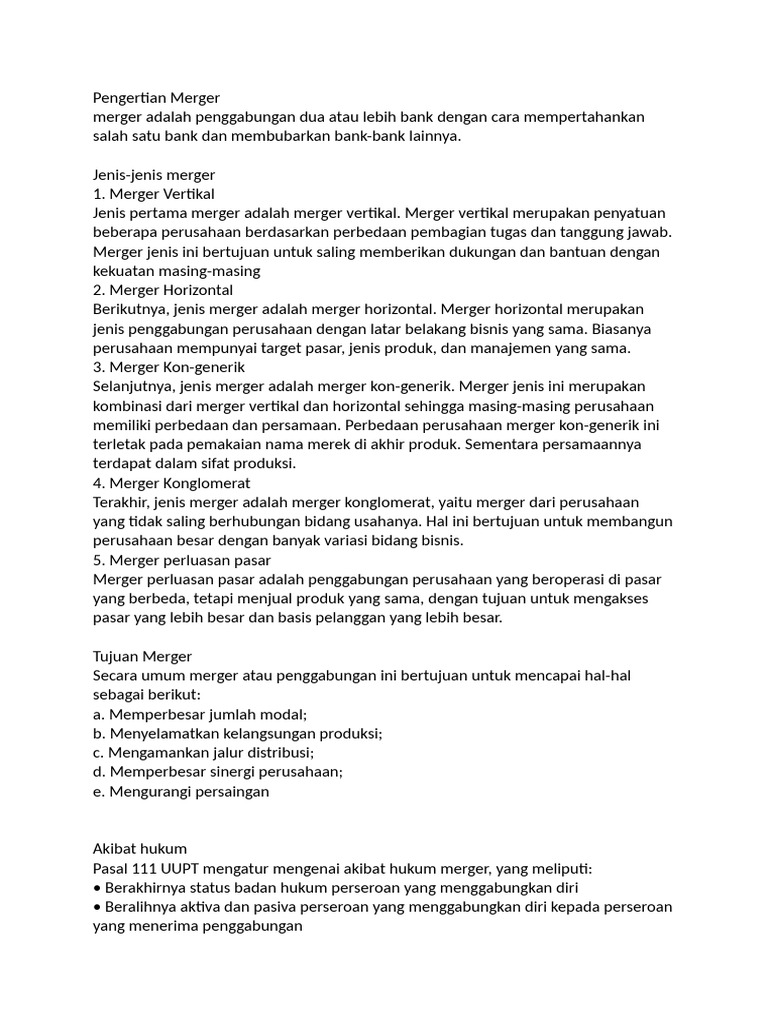 Jenis-Jenis Merger dalam Bisnis | PDF