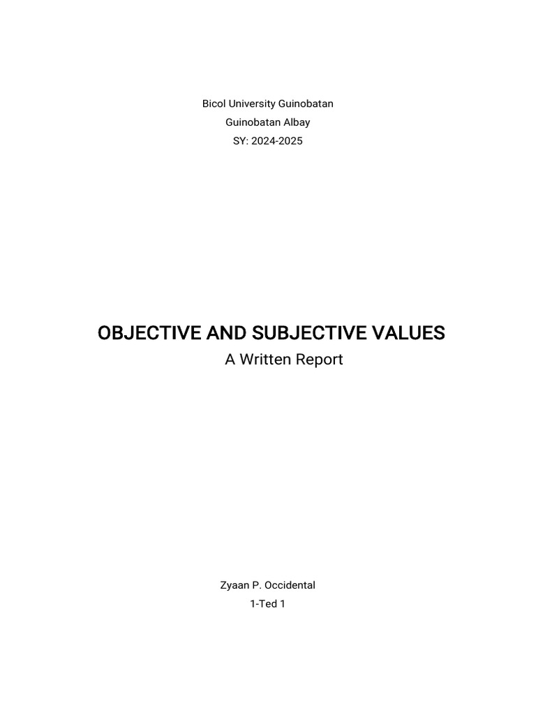 Objective and Subjective Values Report Detailed | PDF | Shame | Emotions