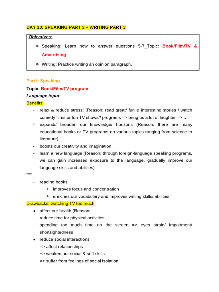 Day 10 - Speaking Part 3 + Writing Part 3 | PDF | Advertising | Foreign ...