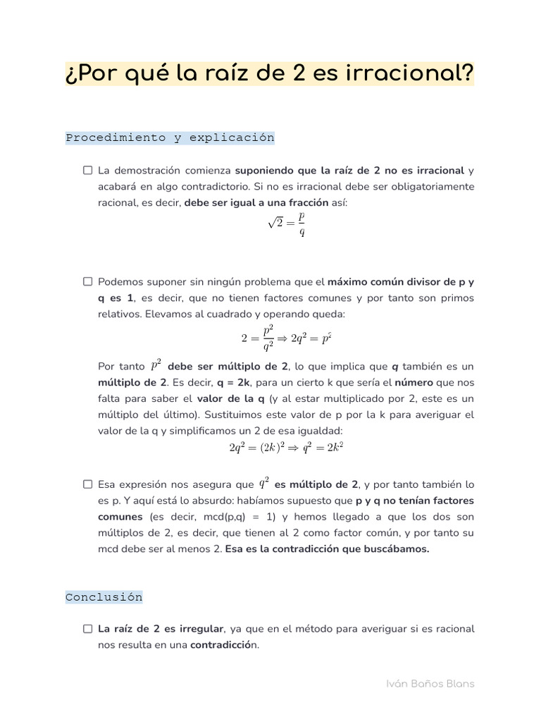 ¿Por Qué La Raíz de 2 Es Irracional | PDF