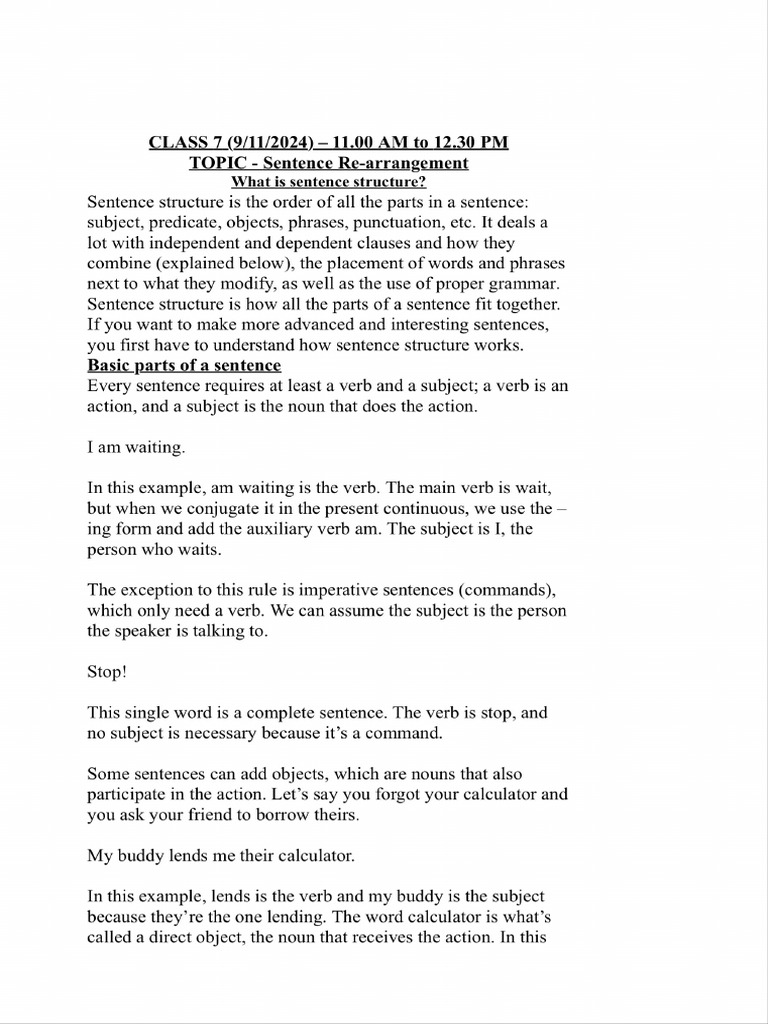 Sentence Re-Arrangement | PDF