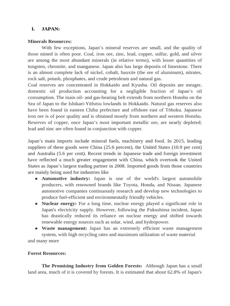 Japan and Singapore's Natural Resources Overview | PDF | Nature ...
