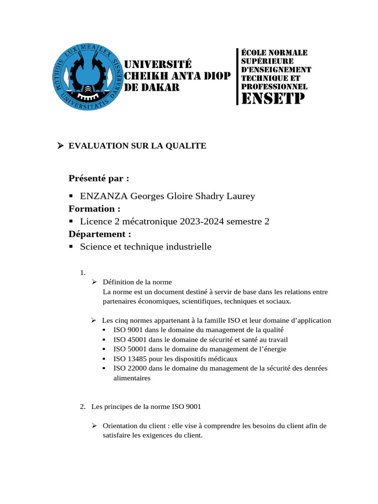 Évaluation de la qualité et normes ISO | PDF | Management de la qualité ...