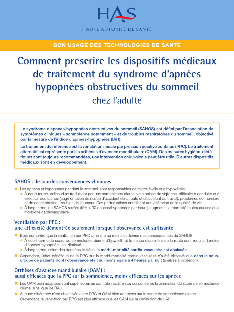 Sahos - Fiche de Bon Usage | PDF | Syndrome d'apnées du sommeil ...