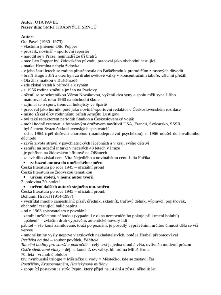 Pavel SMRT Krasnych Srncu | PDF