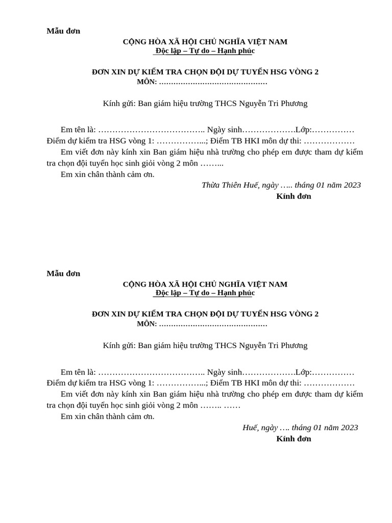Mẫu đơn thi K89 | PDF