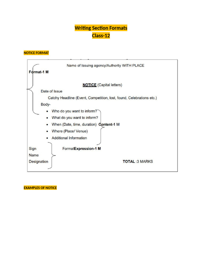 Class-12 Writing Formats Guide | PDF | Computers