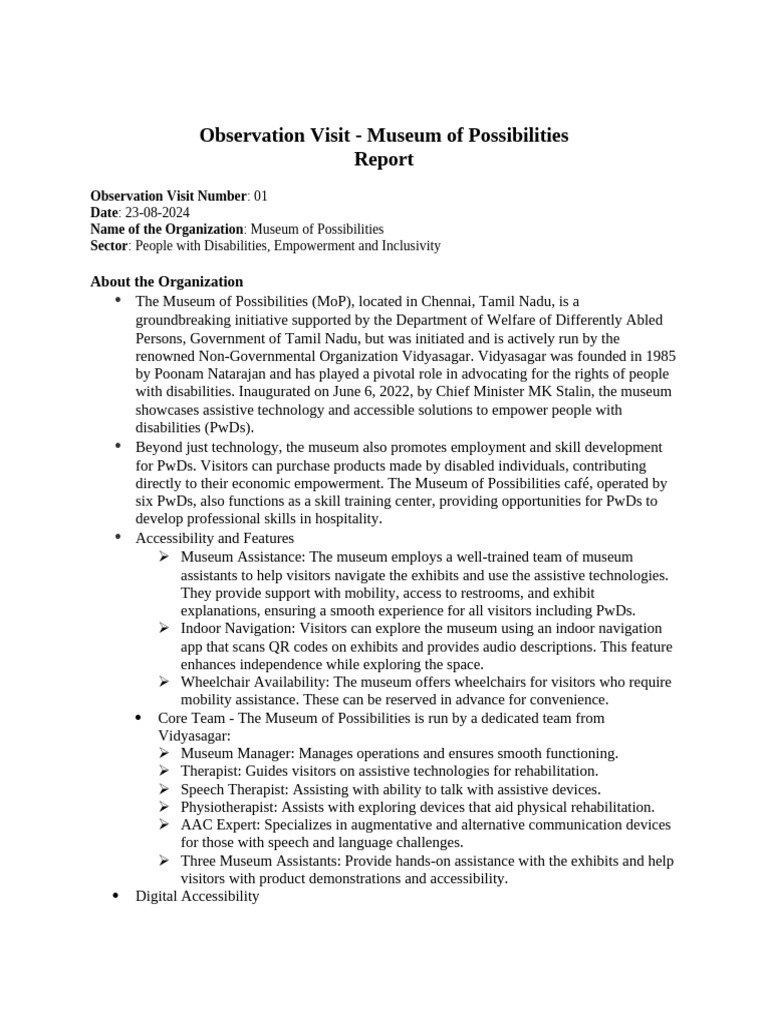 Mop Observation Report by Soma | PDF | Accessibility | Disability