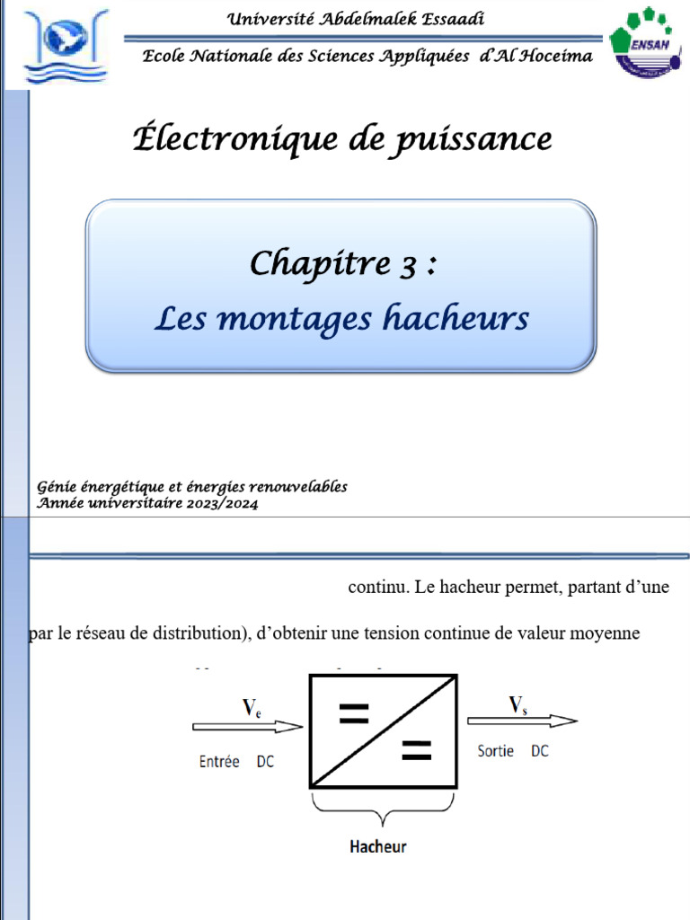 Fonctionnement des hacheurs électroniques | PDF | Générateur électrique ...