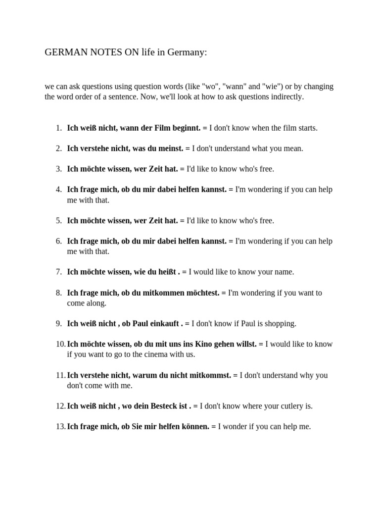 GERMAN NOTES ON Life in Germany | PDF