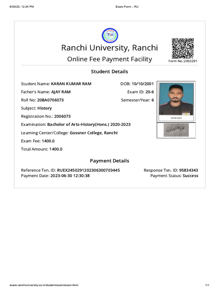 Exam Form - RU | PDF