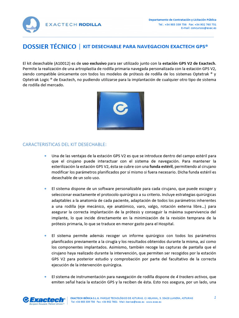 Kit Desechable para Navegación GPS Exactech | PDF | Cirugía
