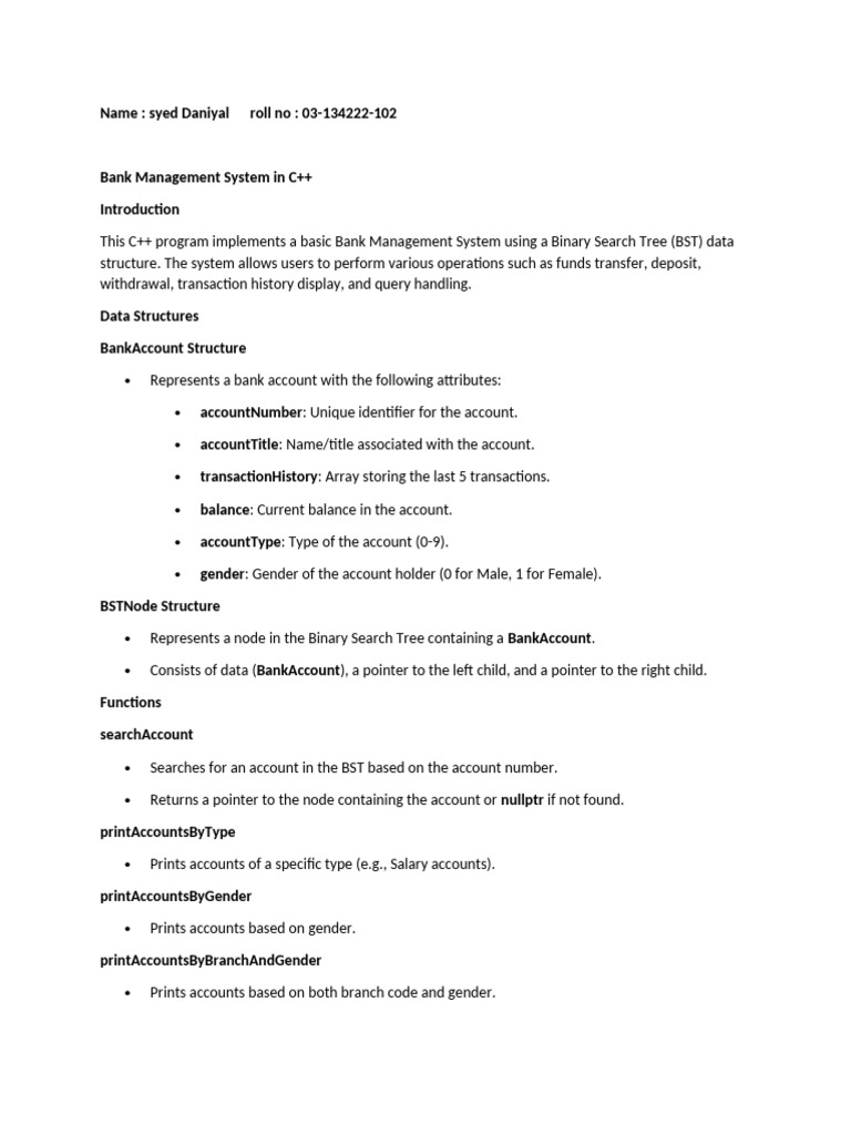 C++ Bank Management System with BST | PDF | Data Management | Software ...