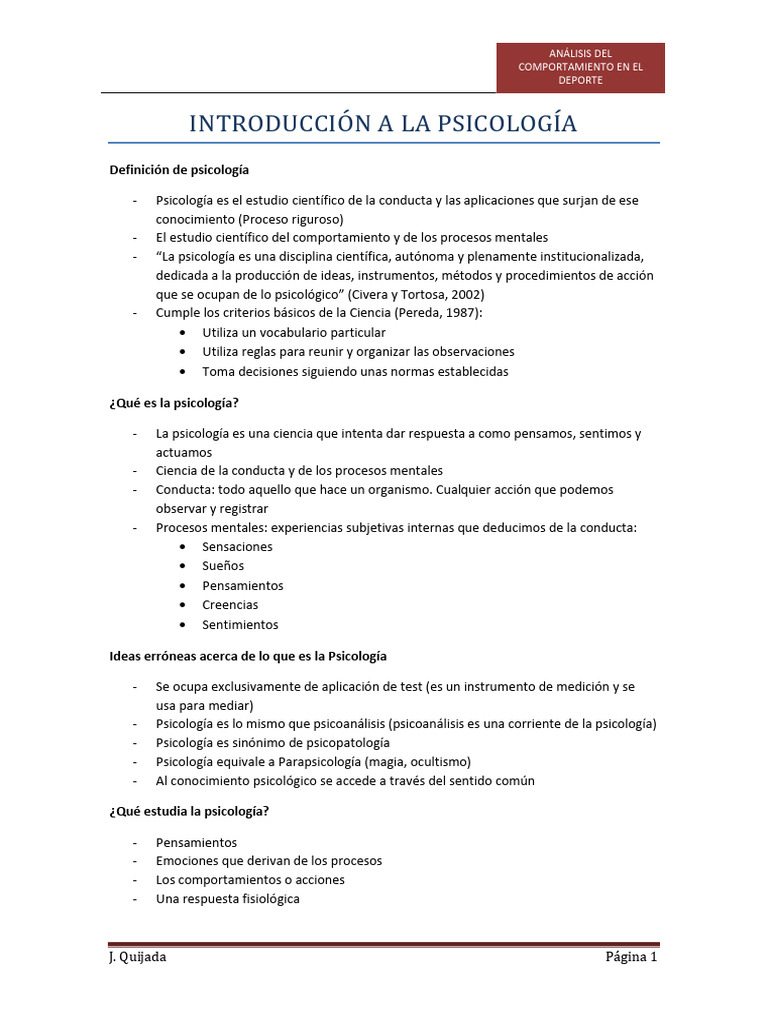 Tema 1. Introduccion A La Psicologia | PDF | Sicología | Comportamiento