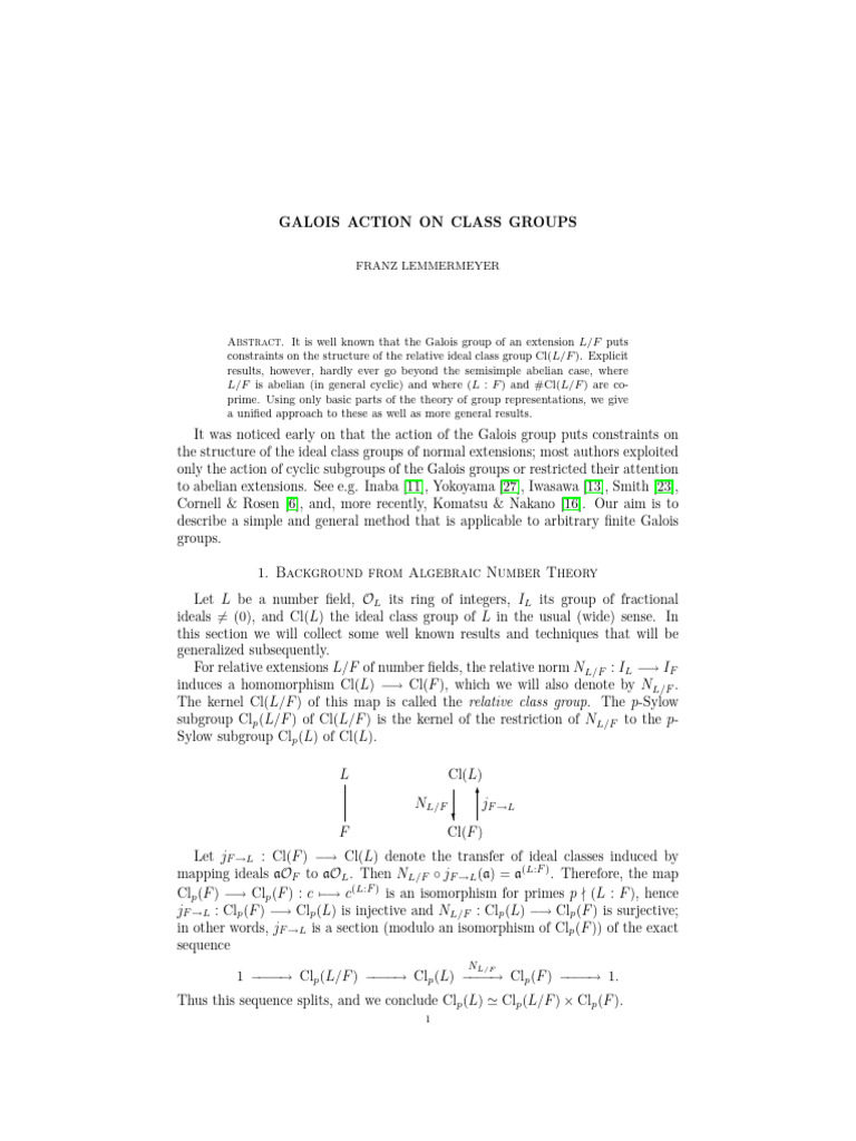 Galois Action on Class Groups | PDF | Field (Mathematics) | Group ...