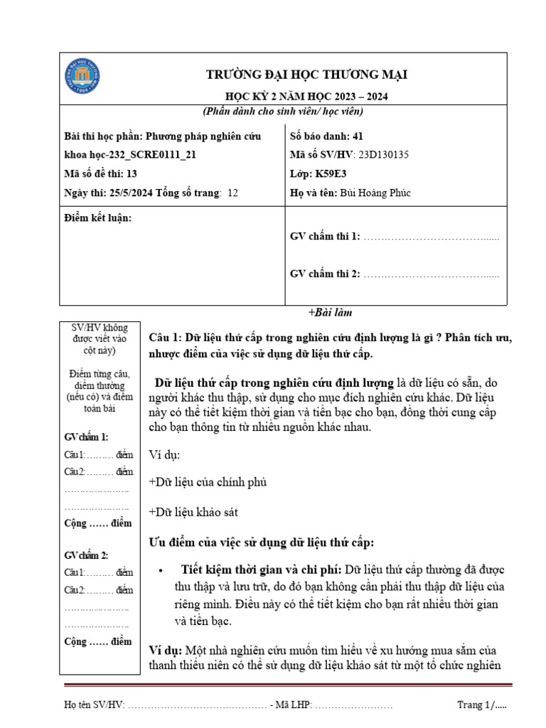 Gui SV Online - Mau Giay Thi | PDF