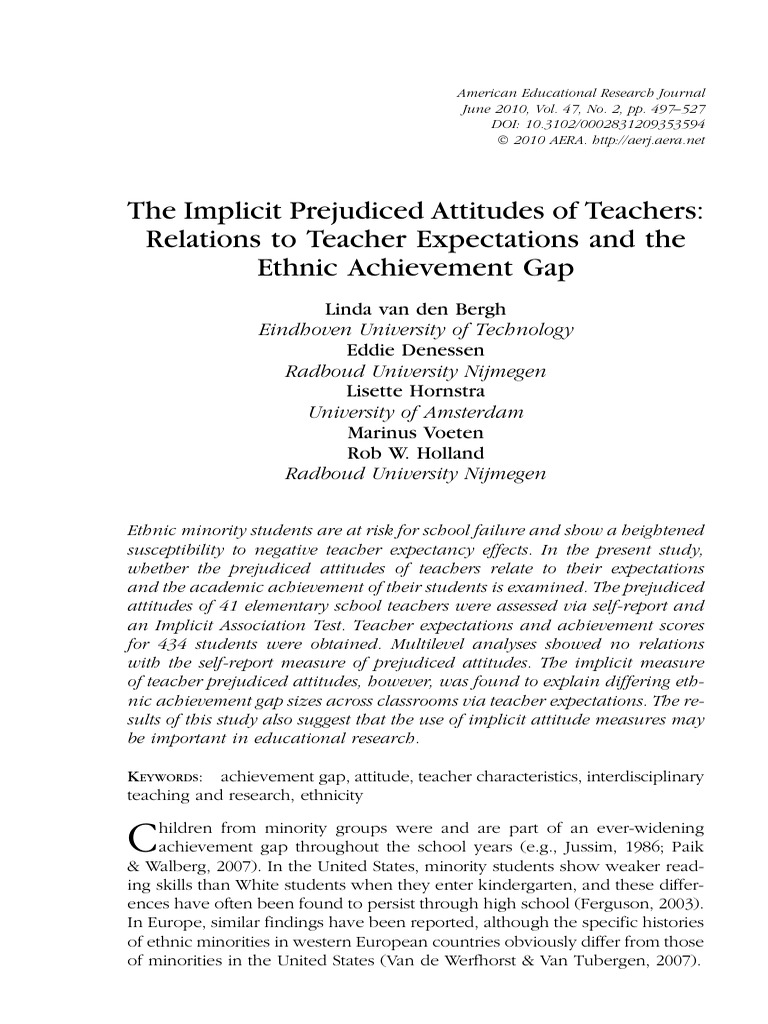 Van Den Bergh Et Al 2010 The Implicit Prejudiced Attitudes of Teachers ...