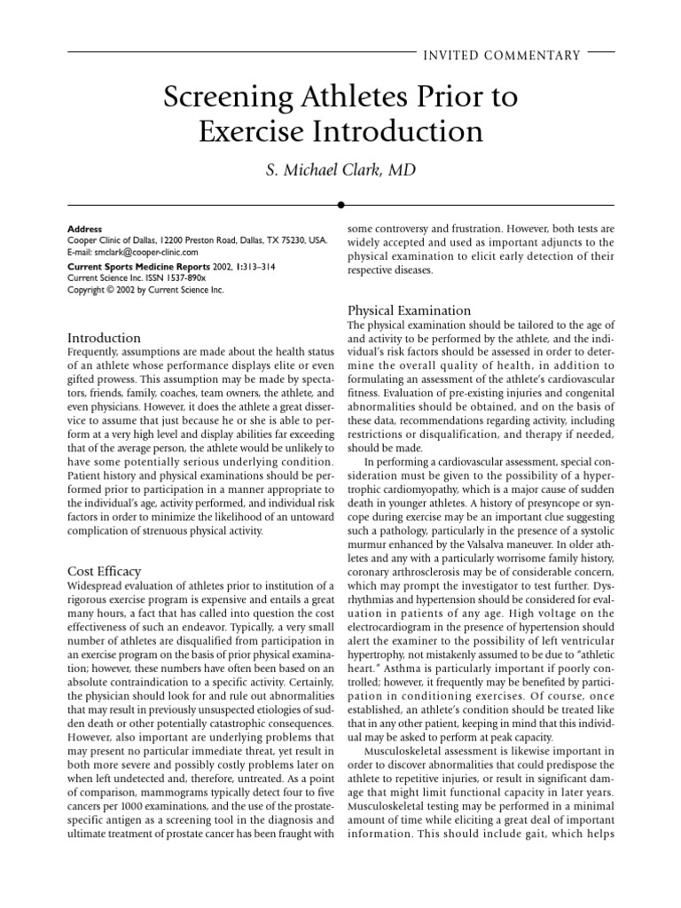 Screening Athletes Prior To Exercise Introduction.1 | PDF | Physical ...