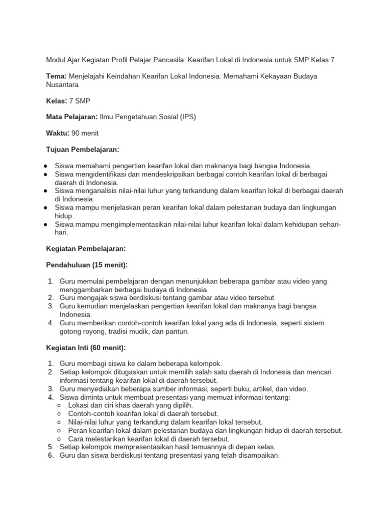 Kearifan Lokal untuk Profil Pelajar Pancasila | PDF