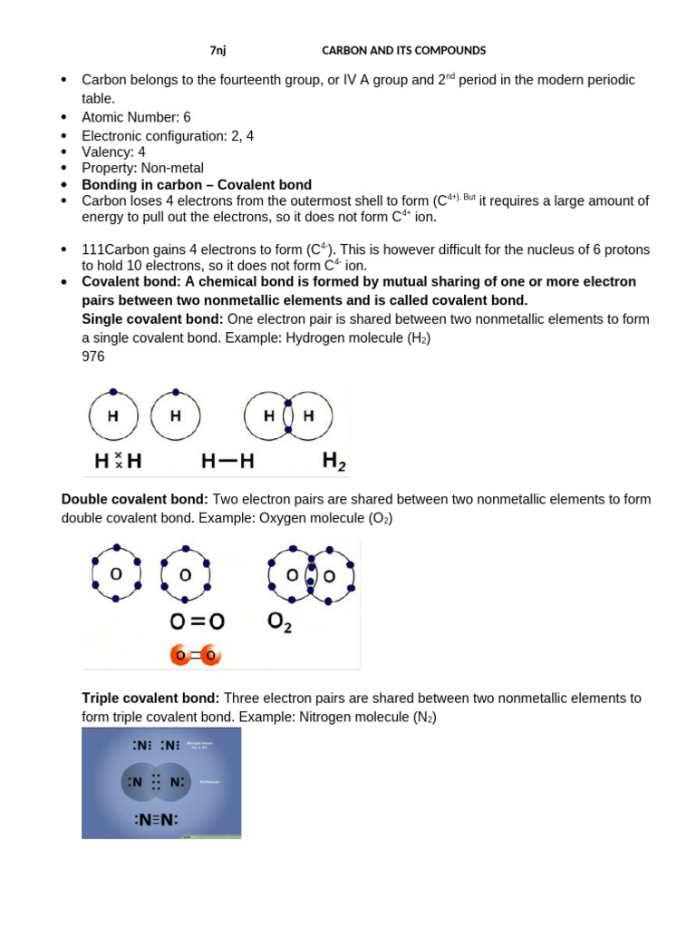 4 Carbon and Its Compounds NOTES | PDF | Chemical Bond | Covalent Bond