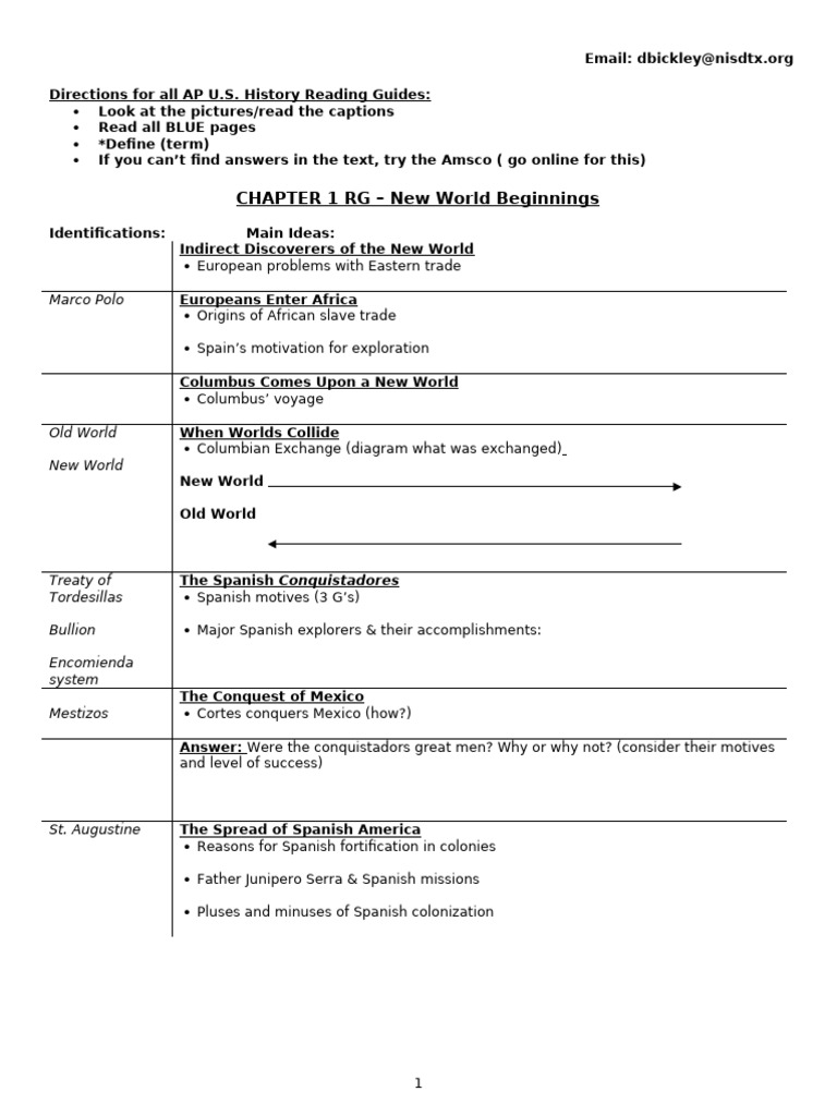 AP U.S. History Chapter 1 Reading Guide | PDF | Social Science