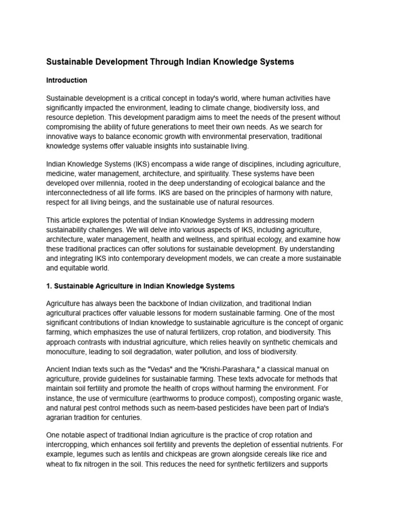 Sustainable Development in Indian Knowledge Systems | PDF | Agriculture ...