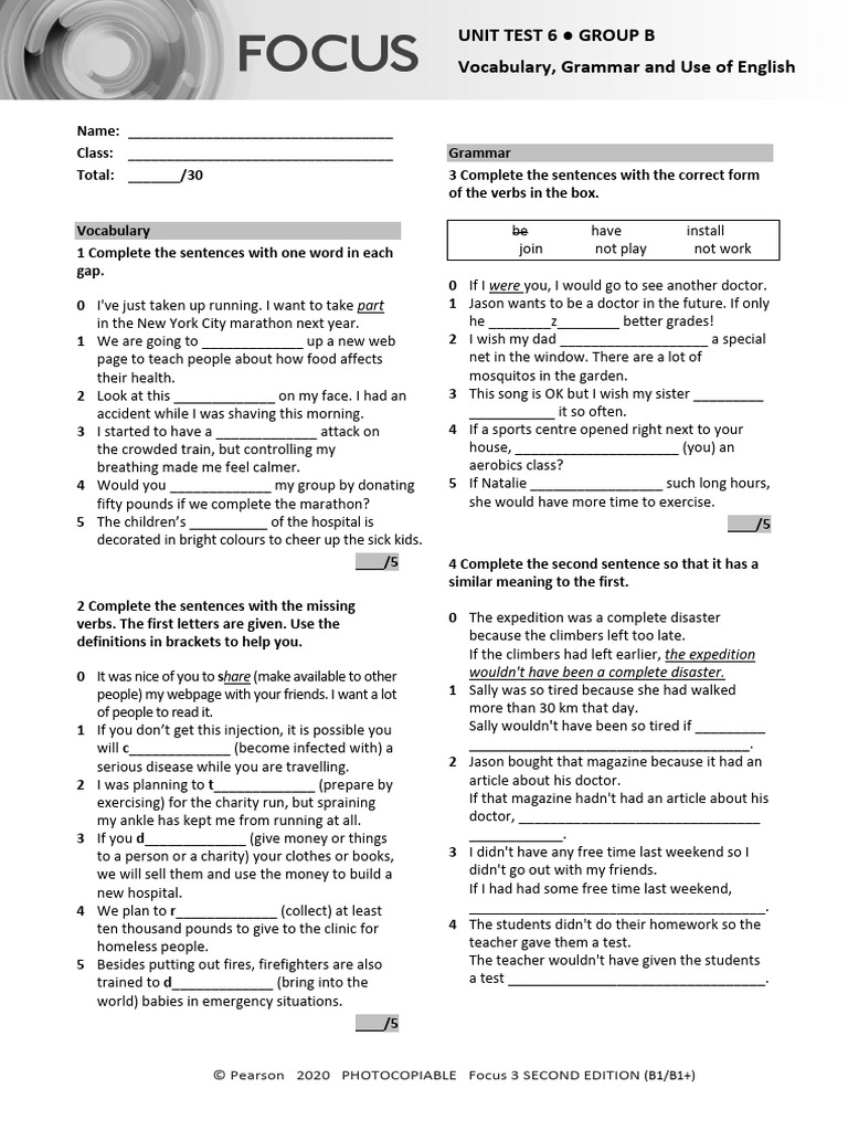 Focus 3 Unit 6 Test - Group B | PDF
