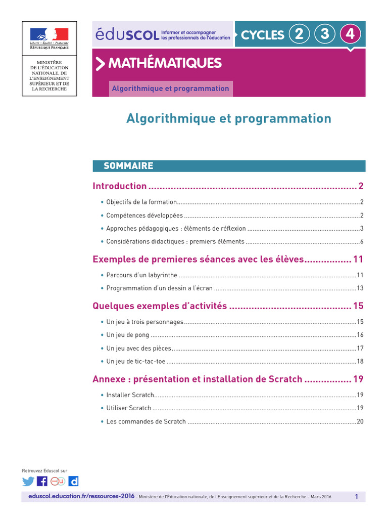 Programmation et Algorithmique au Collège | PDF | Programmation ...