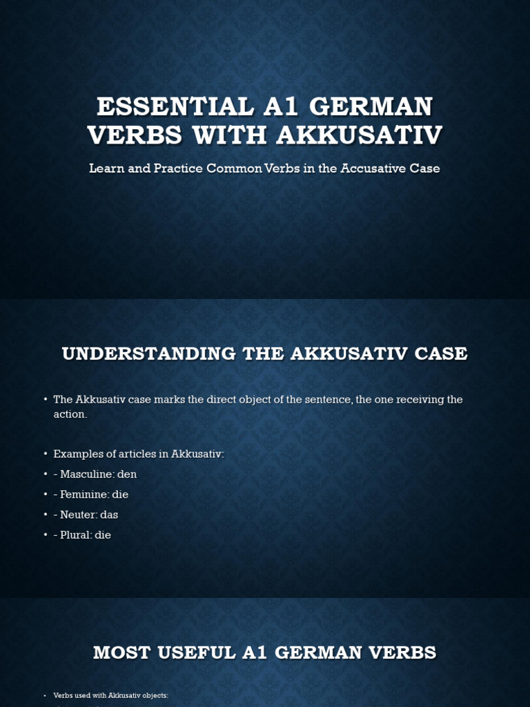A1 German Accusative Verbs Guide Pdf Foreign Language Studies