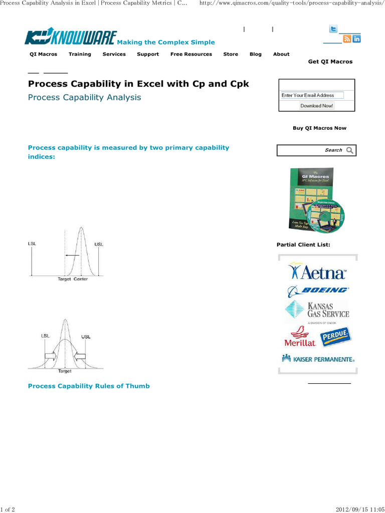 Process Capability Analysis in Excel - Process Capability Metrics - CP ...