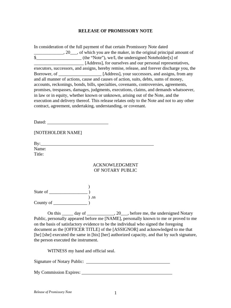 Release of Promissory Note | PDF | Law