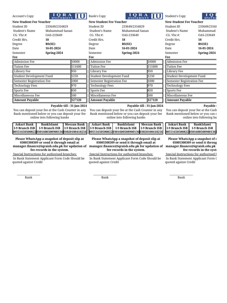 Spring 2024 Student Fee Voucher | PDF | Banks | Corporate Jargon