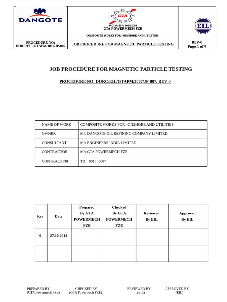 JP-007 Job Procedure For Magnetic Particle Testing | PDF ...