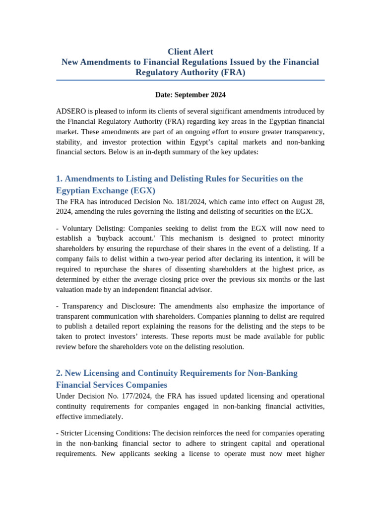 FRA's New Financial Regulations Overview | PDF | Share Repurchase ...