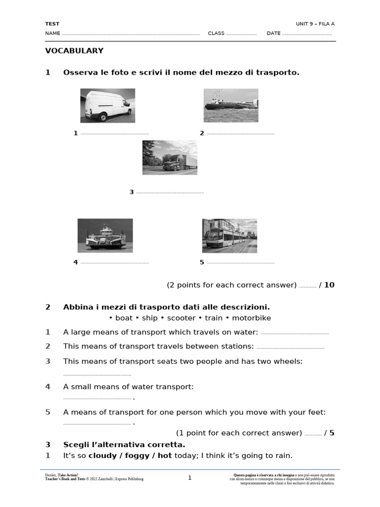 Unit 9 Test: Transport Vocabulary | PDF | Transport