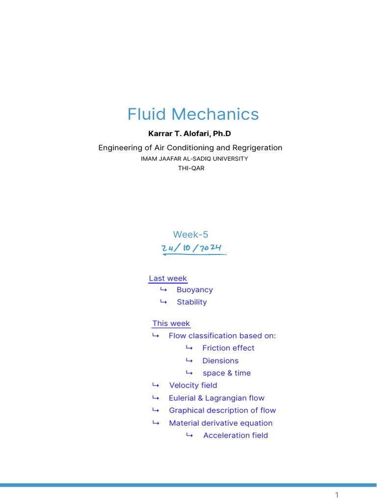 FM - Week 5 - 23-10-2024-2025 | PDF | Fluid Dynamics | Continuum Mechanics